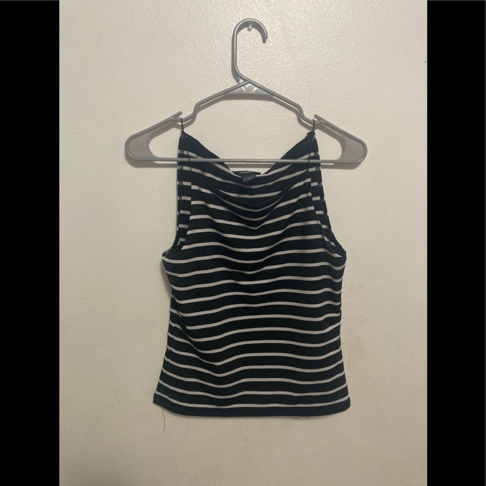 Express black and white striped sleeveless blouse